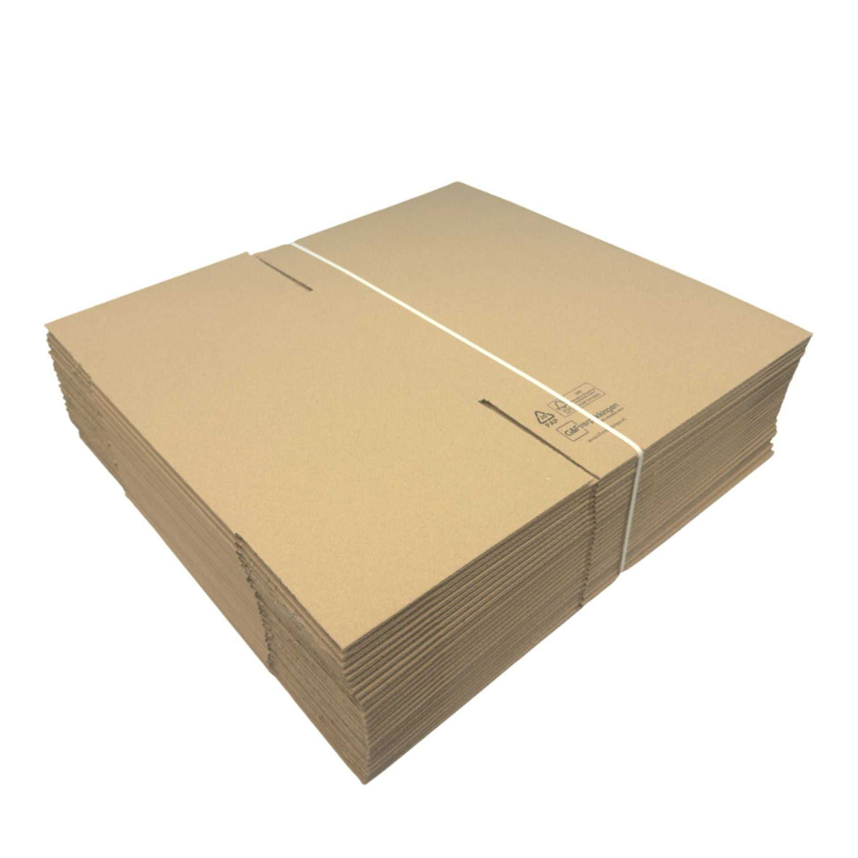 Bundel van 25 platte kartonnen verzenddozen 305x220x250mm, Fefco 0201 model, geschikt voor efficiënte opslag en verzending.