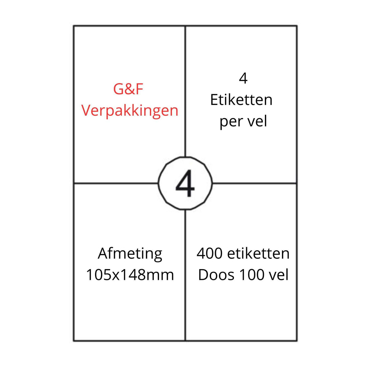 Printaion Permanente Klevende Adreslabels 105x148mm - 400 Etiketten Stickers, Labels Wit, Sticker Papier, 4 per A4 Vel, 100 Stickervellen, Zelfklevend, Bedrukbaar, Papier verzendlabels A4 A6 105 x 148