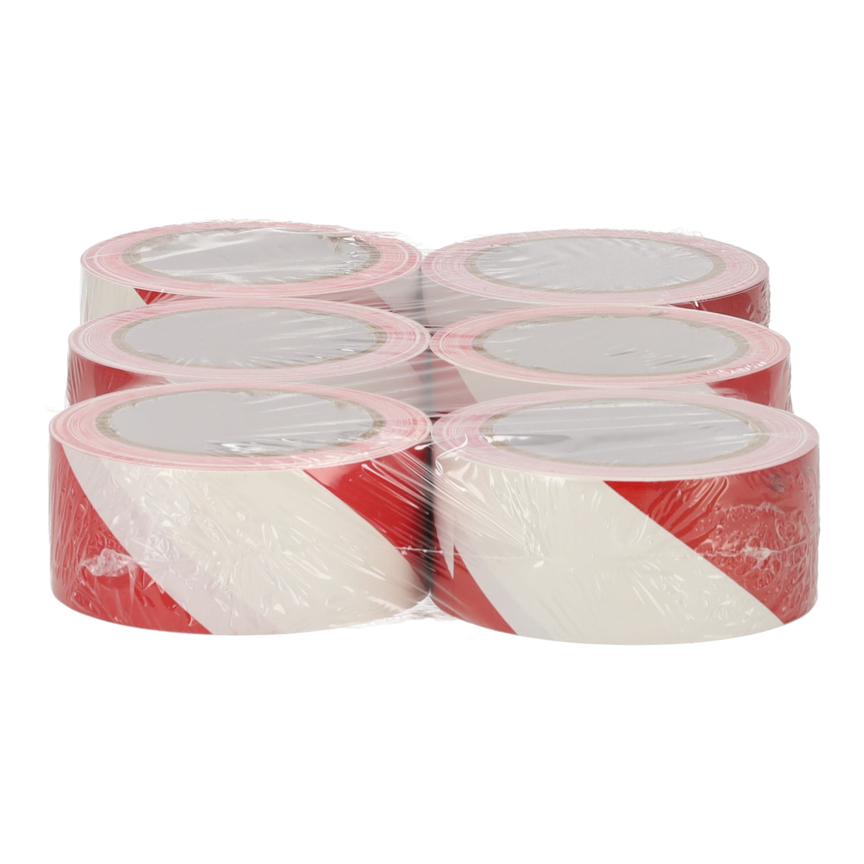 Pakket met 6 rollen rood-witte markeringstape, waarschuwingstape, signaaltapemaat 50mm x 33meter, voor verpakking.