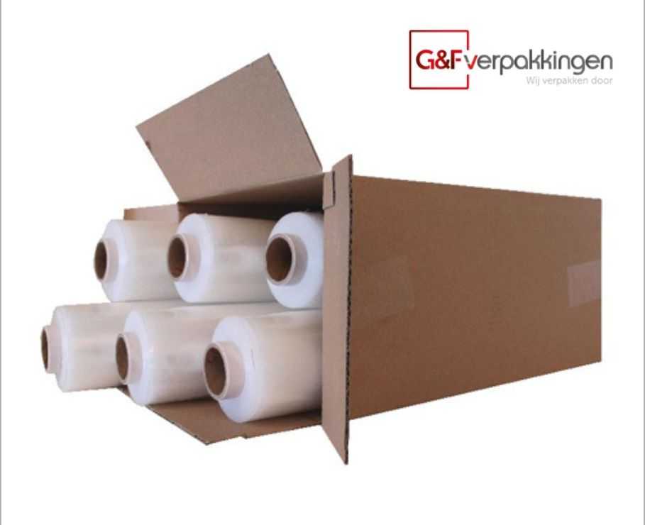 Transparante handwikkelfolie 300m x 50cm x 20my (3 rollen) in een verzenddoos, voor voordelig verpakken