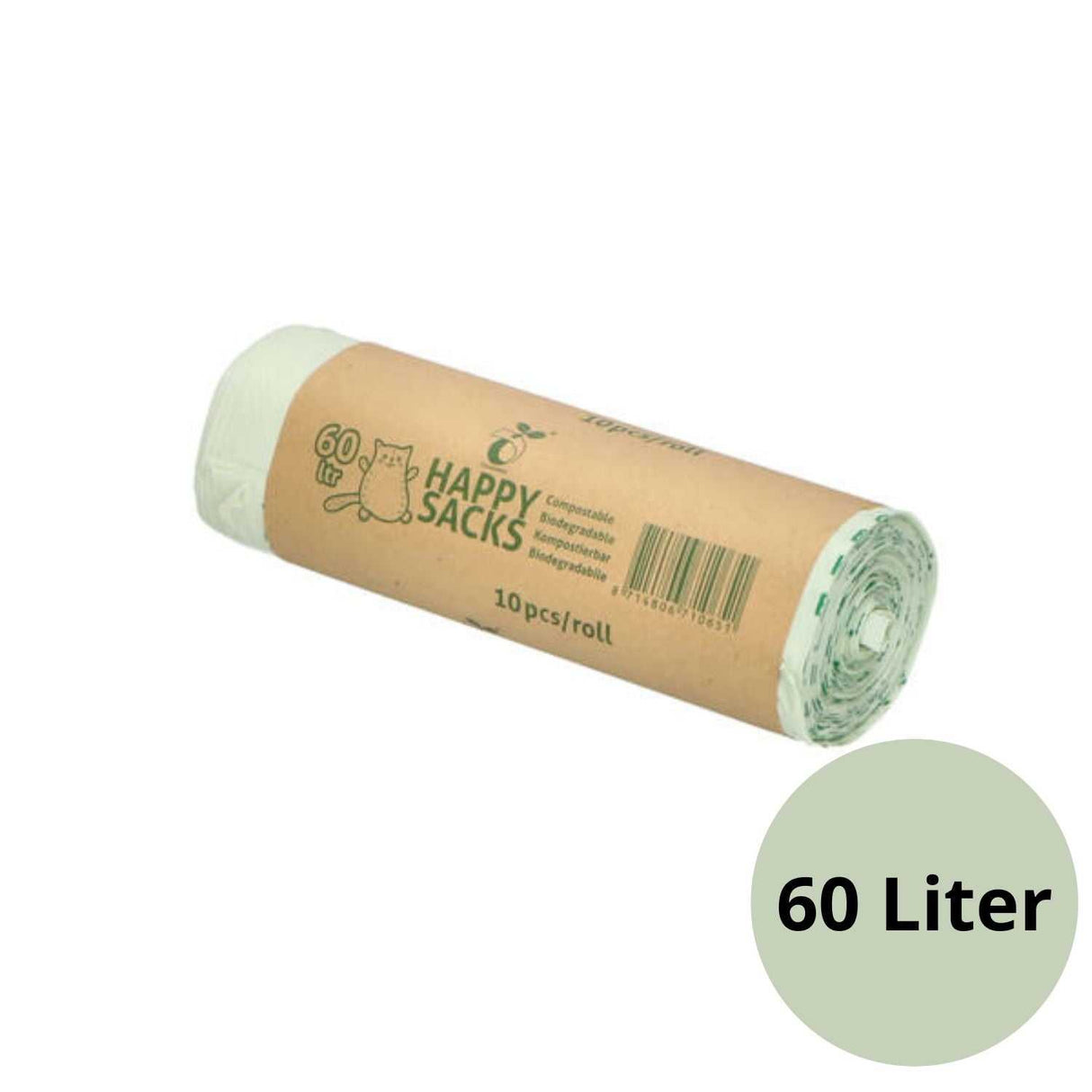 Happy Sacks 60 liter biologisch afbreekbare afvalzak – grote composteerbare zak voor rolcontainer.