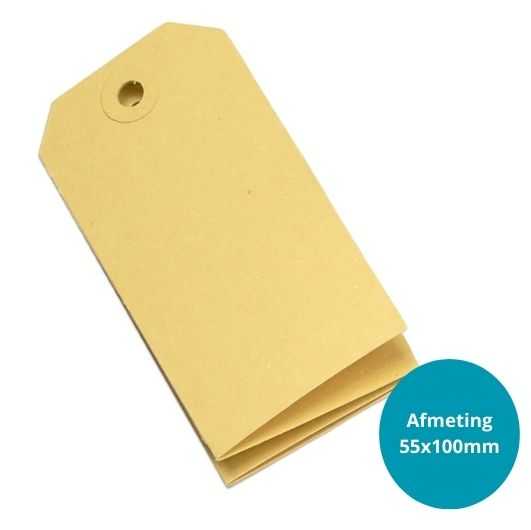 Kartonnen labels 55x100mm met verstevigd ophangoog (1000 stuks manillakarton)