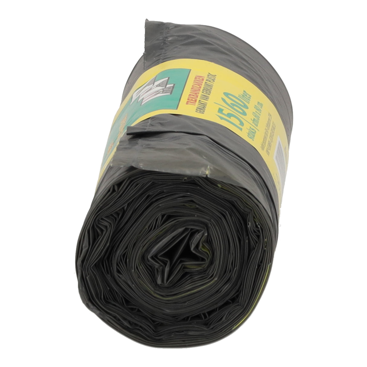 Rol zwarte KOMO trekbandzakken LDPE, 60x80 cm, 15 stuks vuilniszakken voor afval van 60 liter.