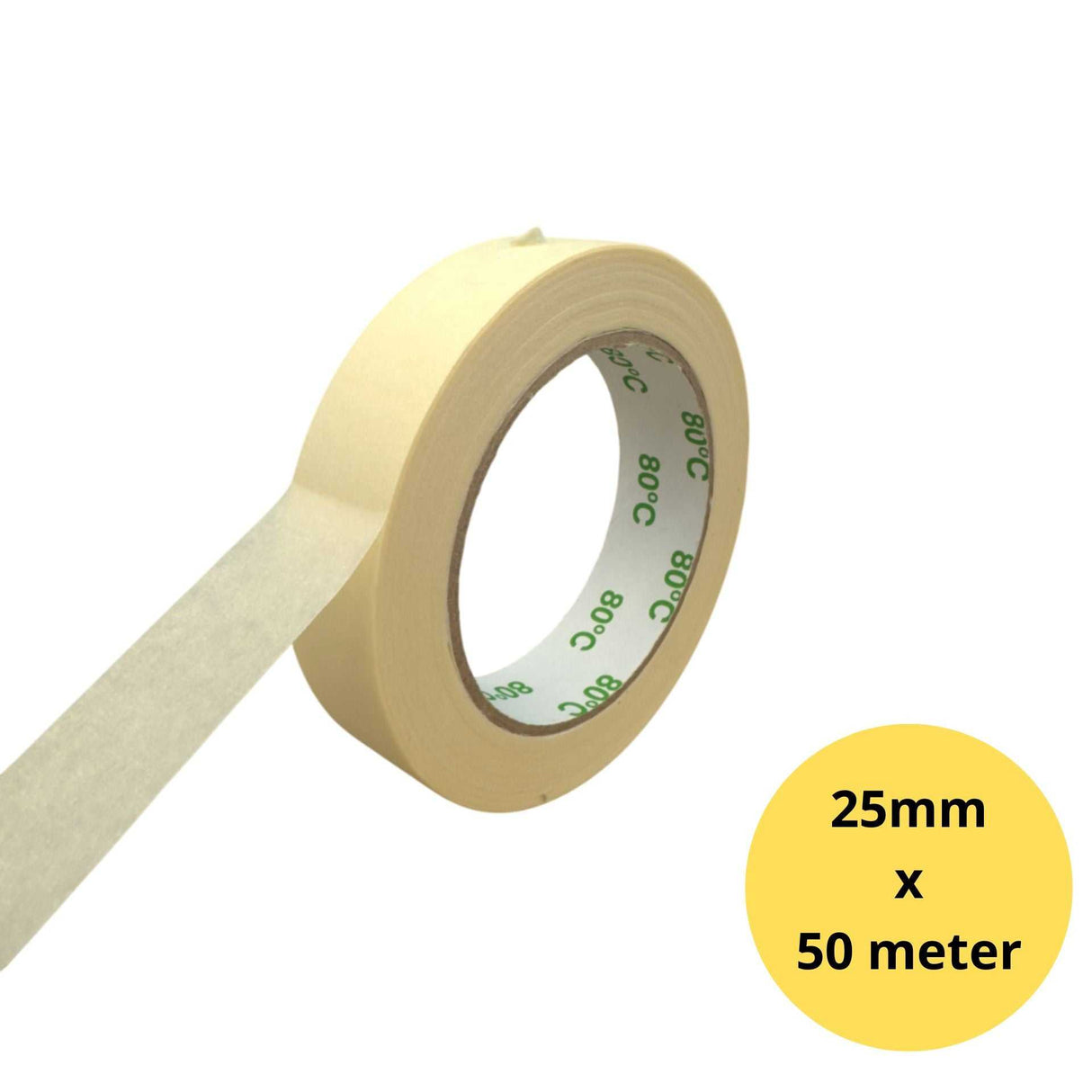 Maskingtape 25mm x 50m rol crèmekleur – universele afplaktape