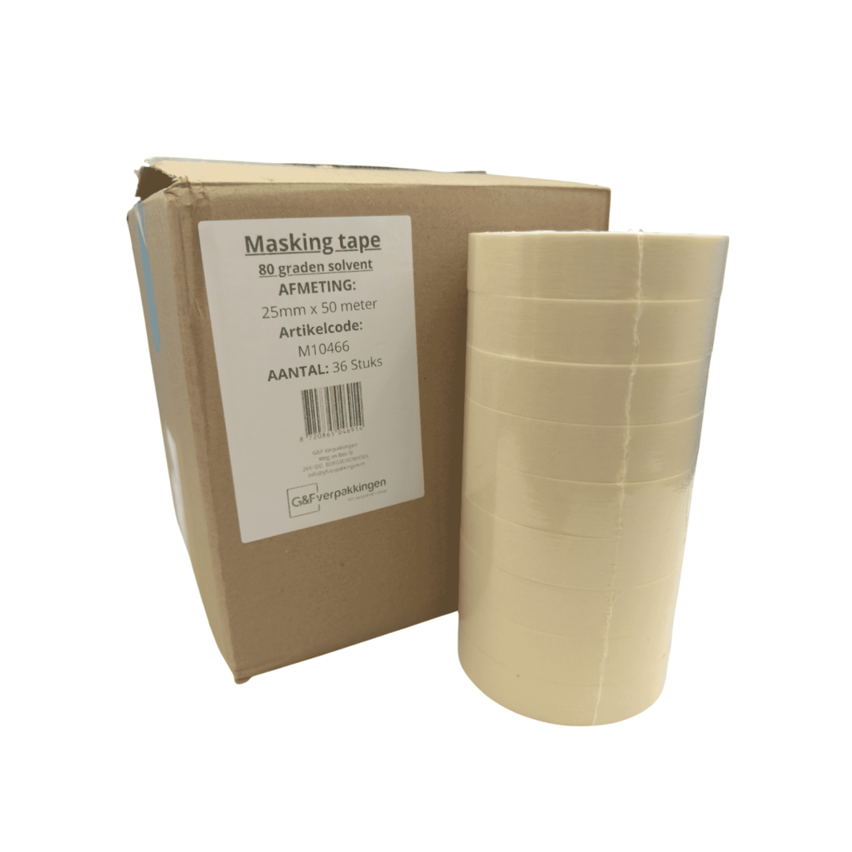 36 rollen schilderstape 25mm per doos, solvent-based kleeflaag