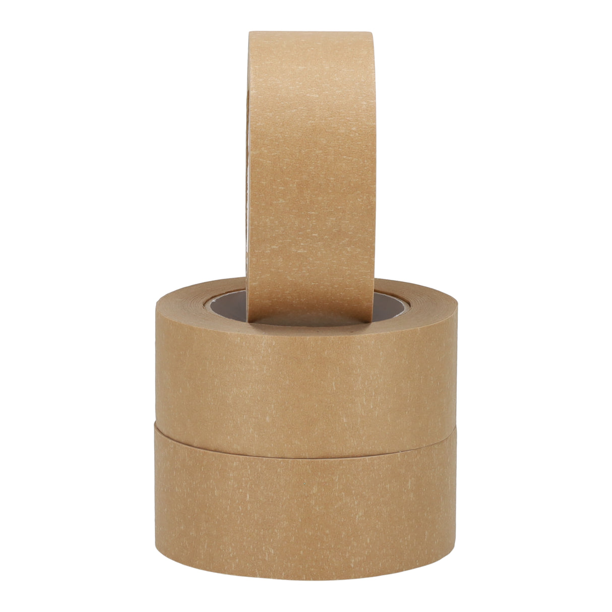 Set van 6 rollen bruine papieren verpakkingstape (50mm x 50m) voor het veilig sluiten van pakketten.