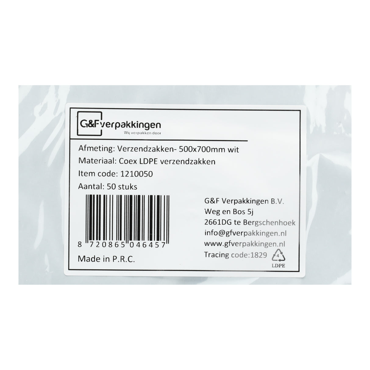 Witte CoEx LDPE verzendzakken 500x700mm met plakstrip, 50 stuks, ideaal voor pakketverzending