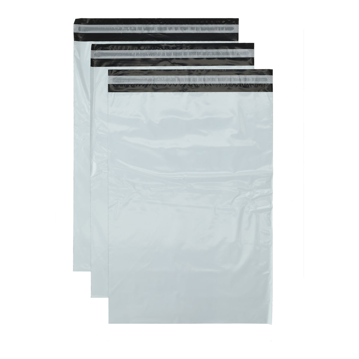 Grote witte CoEX LDPE verzendzakken 500x700mm met zwarte plakstrip, ideaal voor pakketpost.