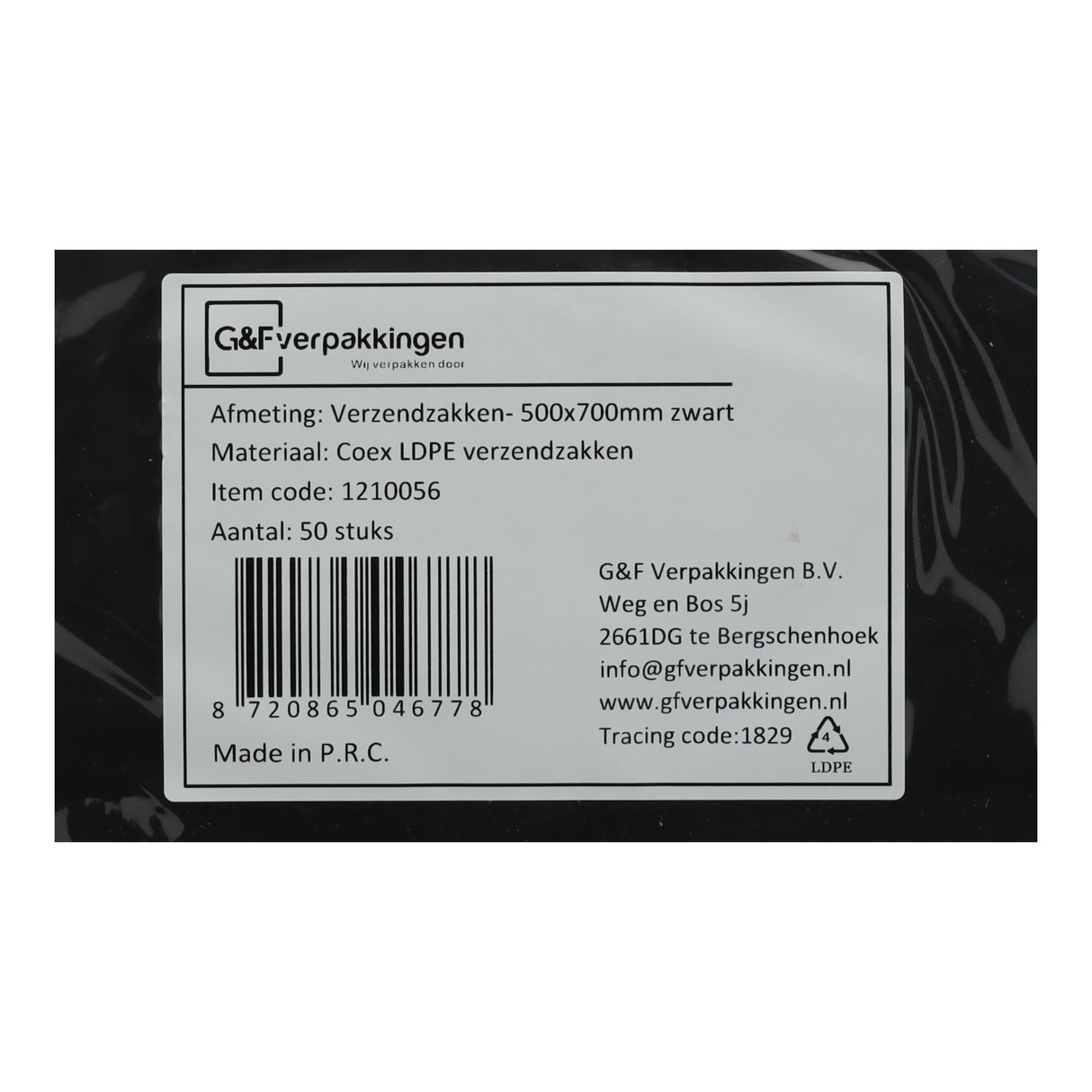 Verzendzakken zwart - 500x700mm met plakstrip - 50 stuks