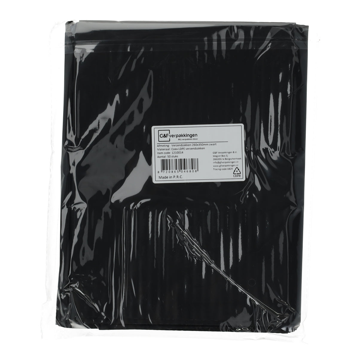 Bundel zwarte verzendzakken 260x350mm met plakstrip, 25 stuks brievenbuspakket LDPE folie voor verzending.