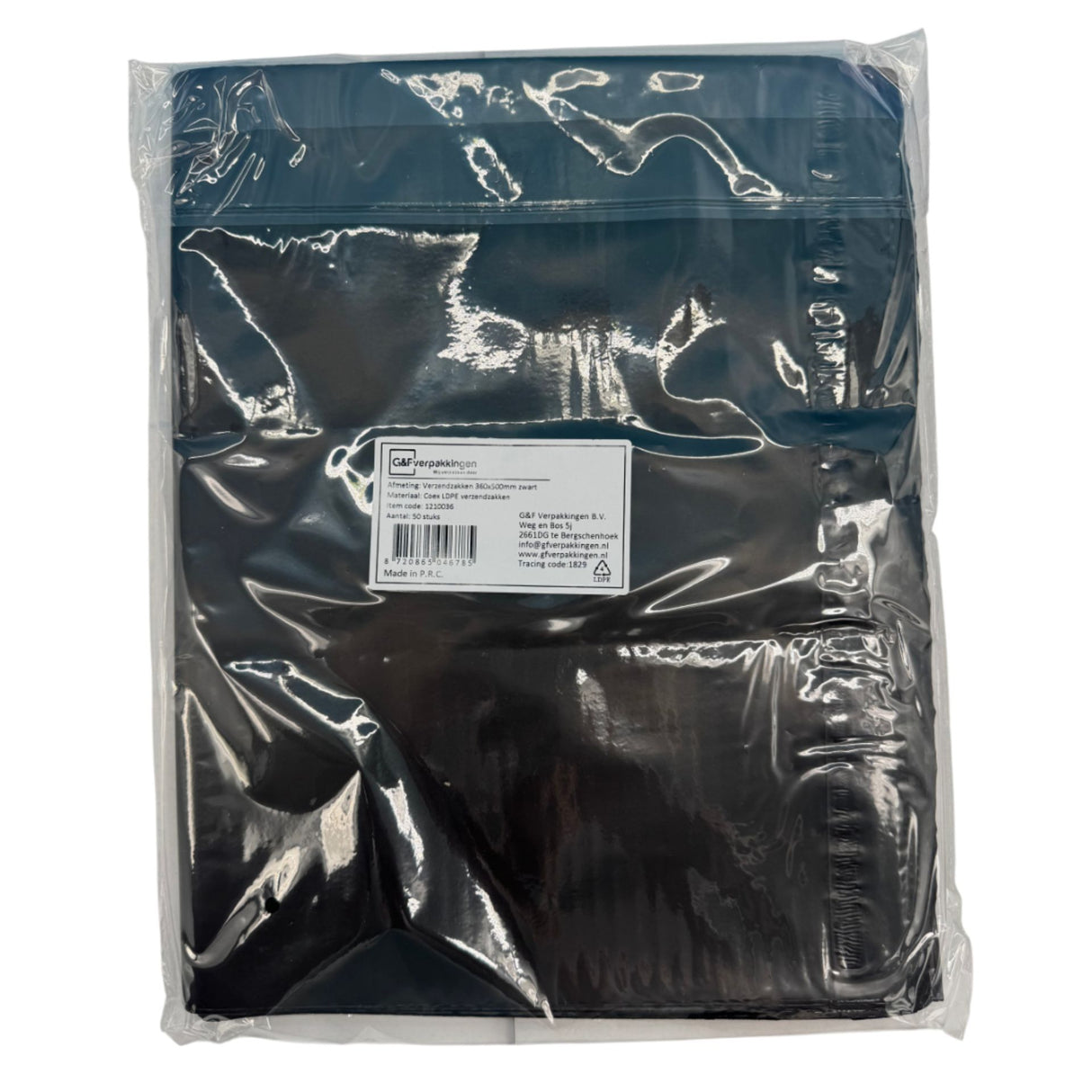 Zwarte verzendzakken in in verpakking 360x500mm