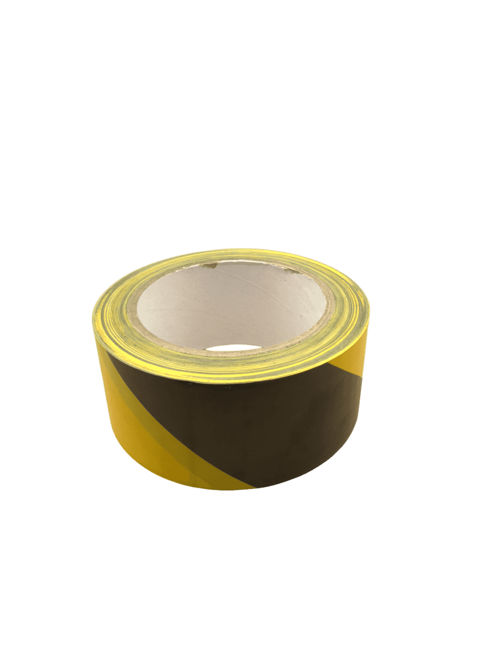 Zelfklevende veiligheidsmarkeringstape in zwart-geel, perfect voor vloerbelijning en afzetting.