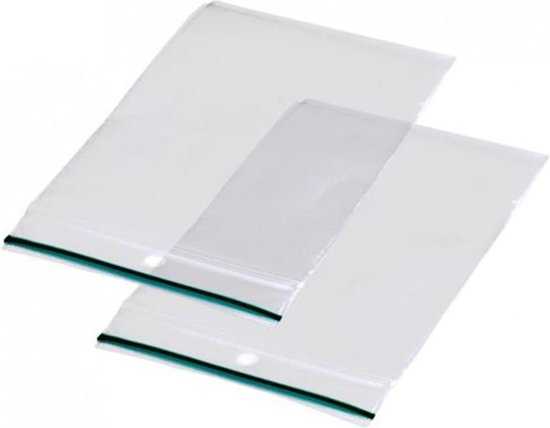 Twee doorzichtige gripzakken van 70x100 mm met groene sluiting, geschikt voor kleine producten en onderdelen in pakketten