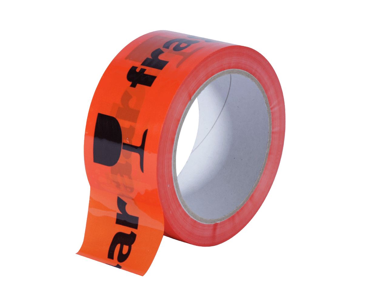 Waarschuwingstape oranje met opdruk BREEKBAAR 48 mm × 66 m
