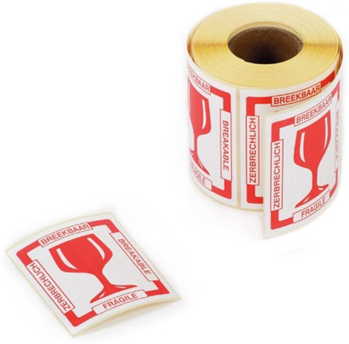 Waarschuwingsetiket breekbaar glas in 4 talen