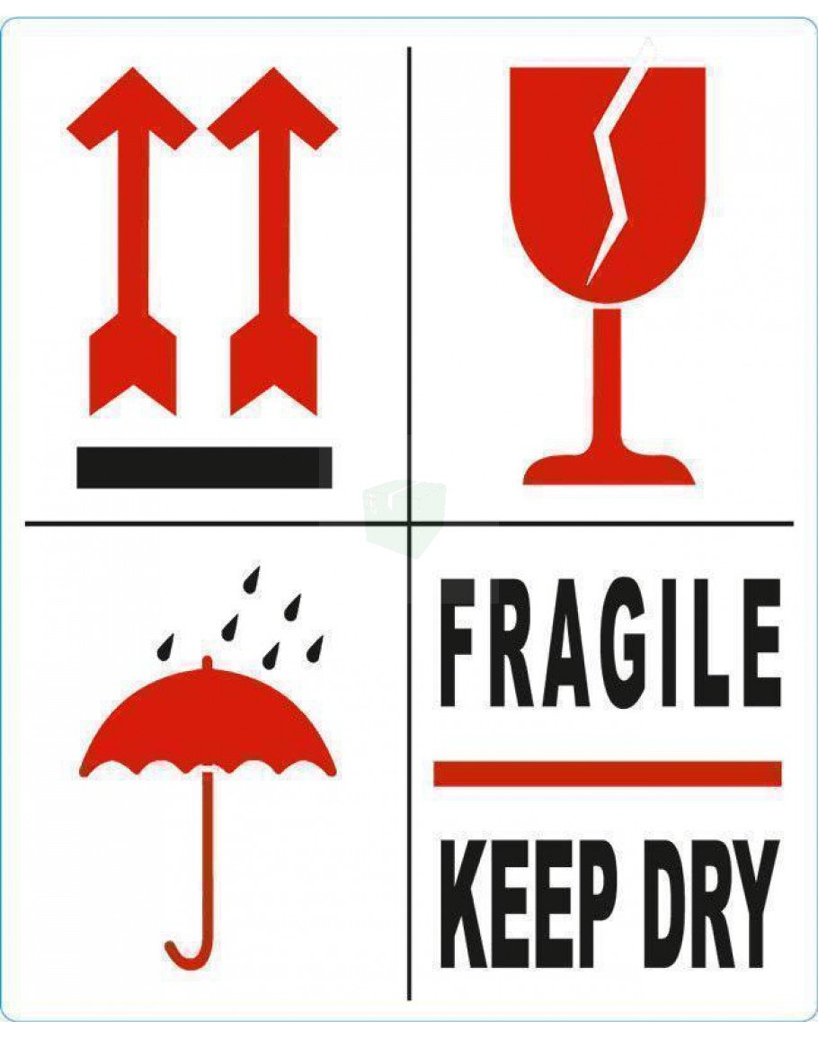 Zelfklevend waarschuwingsetiket fragile keep dry