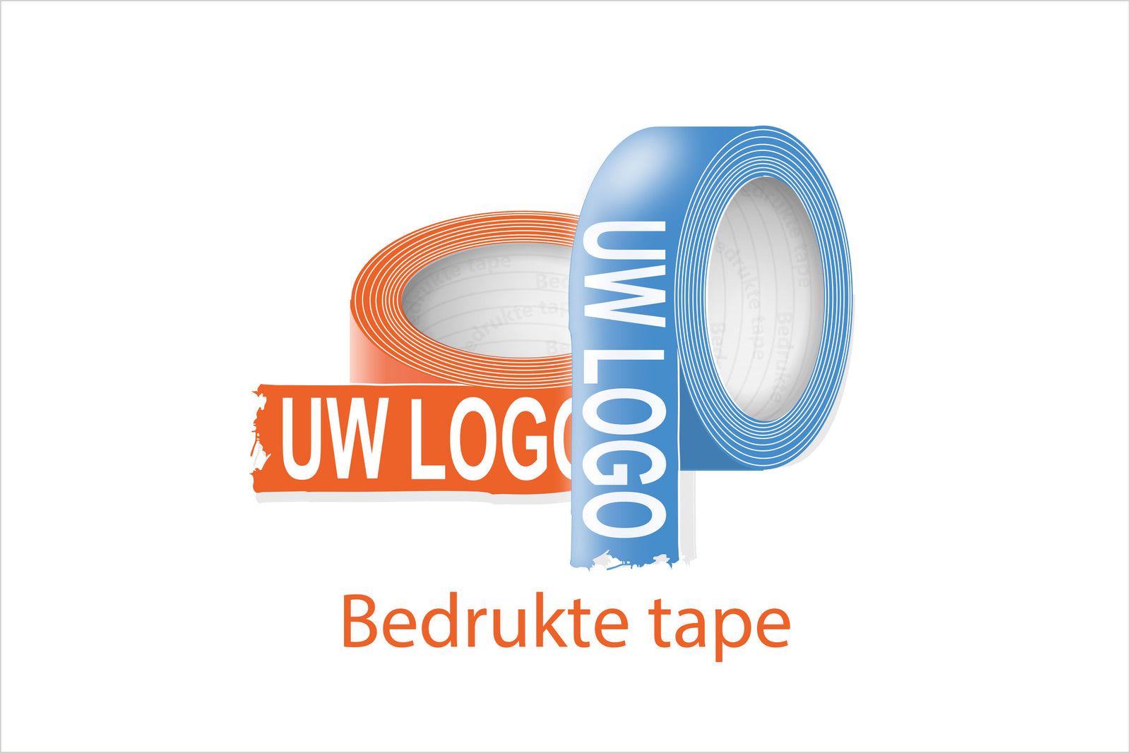 Bedrukte tape met logo en merknaam op witte achtergrond