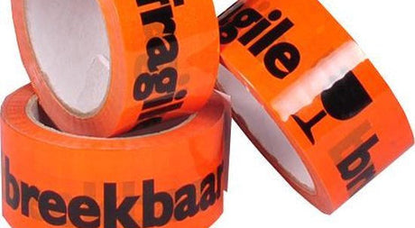 Oranje waarschuwings-tape met 'Breekbaar' tekst van G&F Verpakkingen