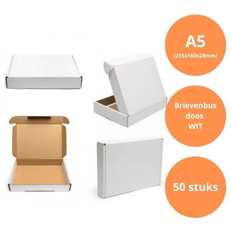 Brievenbusdozen A5+ van golfkarton, bundel van 50 stuks, afmetingen 255x160x28mm