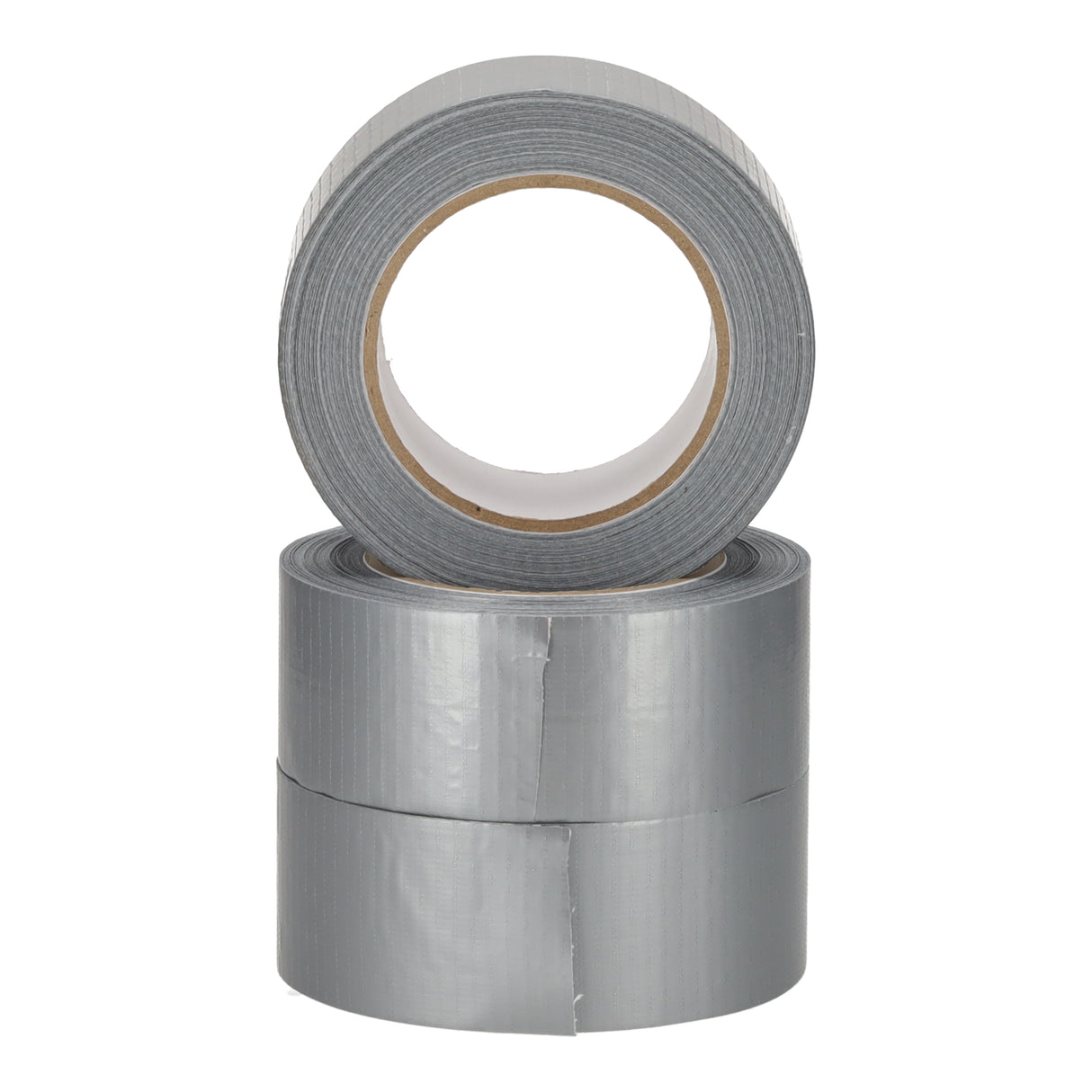 Zes rollen grijs ducttape van 50mm x 50m voor het stevig sluiten van pakketten, reparaties en hobby. Sterke grijze plakband.