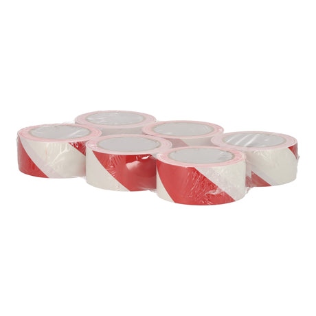 Rood-witte markeringstape rollen, verpakt voor verzending, afmeting 50mm x 33m, 6 stuks pakket.