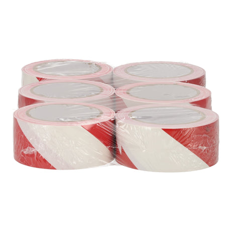 Pakket met 6 rollen rood-witte markeringstape, waarschuwingstape, signaaltapemaat 50mm x 33meter, voor verpakking.