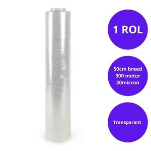 Transparante handwikkelfolie, per rol van 300 meter en 50 cm breed, 20 micron krimpfolie voor verpakking