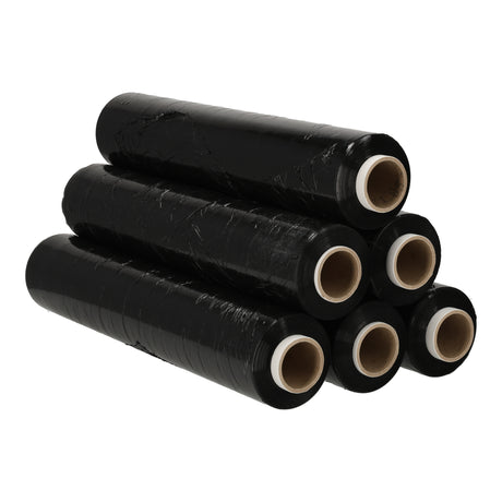 6 rollen zwarte handwikkelfolie 300m x 50cm x 23my voor het inpakken van pakketten en pallets, G&F Verpakkingen