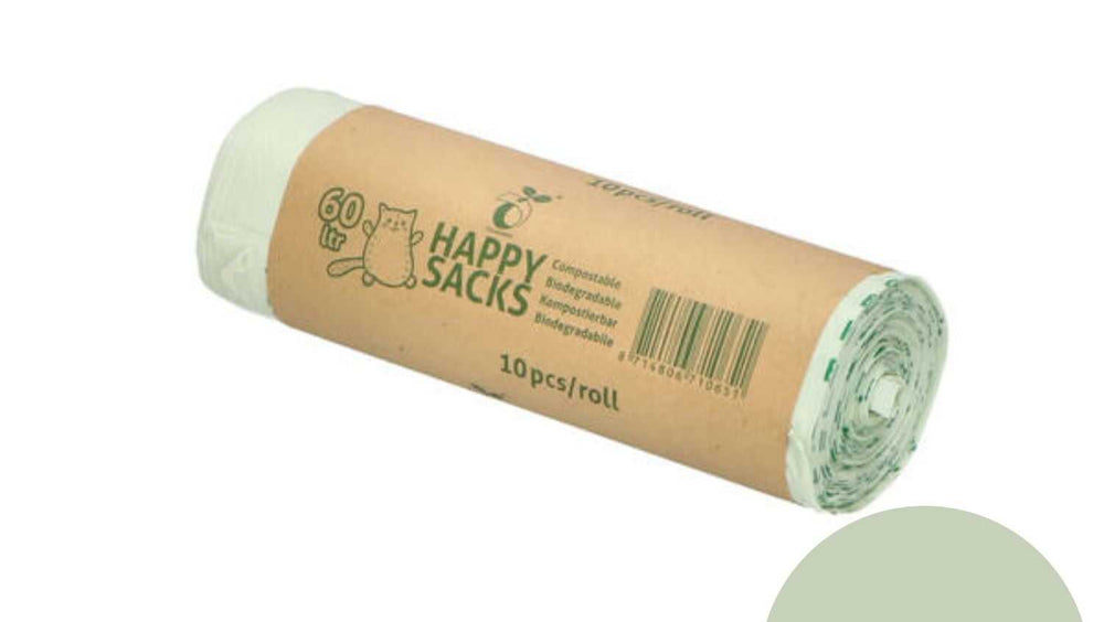 Happy Sacks 60 liter biologisch afbreekbare afvalzak – grote composteerbare zak voor rolcontainer.