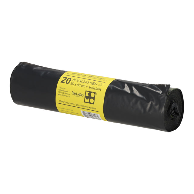 Zwarte KOMO vuilniszakken op rol (20 stuks), 60x80 cm geschikte afvalzakken voor thuis of magazijn