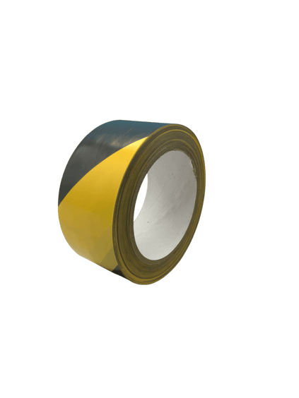 Zwart-gele markeringstape van G&F Verpakkingen, ideaal voor het afbakenen van gevaarlijke zones en looppaden.