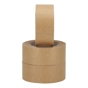 Set van 6 rollen bruine papieren verpakkingstape (50mm x 50m) voor het veilig sluiten van pakketten.