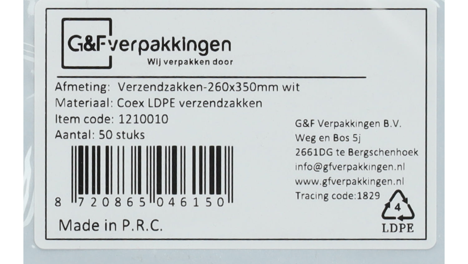 Verzendzakken Zwart 260x350mm - 50 stuks met Plakstrip – G&F Verpakkingen