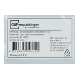 CoEx LDPE verzendzakken 260x350mm met barcode, specificaties en LDPE recycling symbool