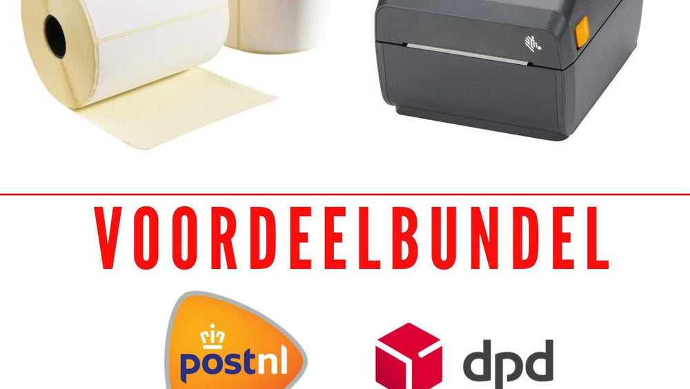 Zebra ZD421D labelprinter met 12 rollen witte verzendlabels (102x150mm) voor PostNL en DPD