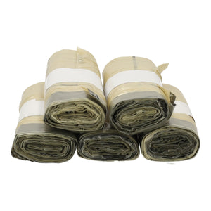 Vijf rollen van 60 liter PMD afvalzakken voor gescheiden afvalinzameling, handig brievenbuspakket.