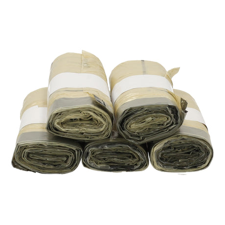 Vijf rollen van 60 liter PMD afvalzakken voor gescheiden afvalinzameling, handig brievenbuspakket.