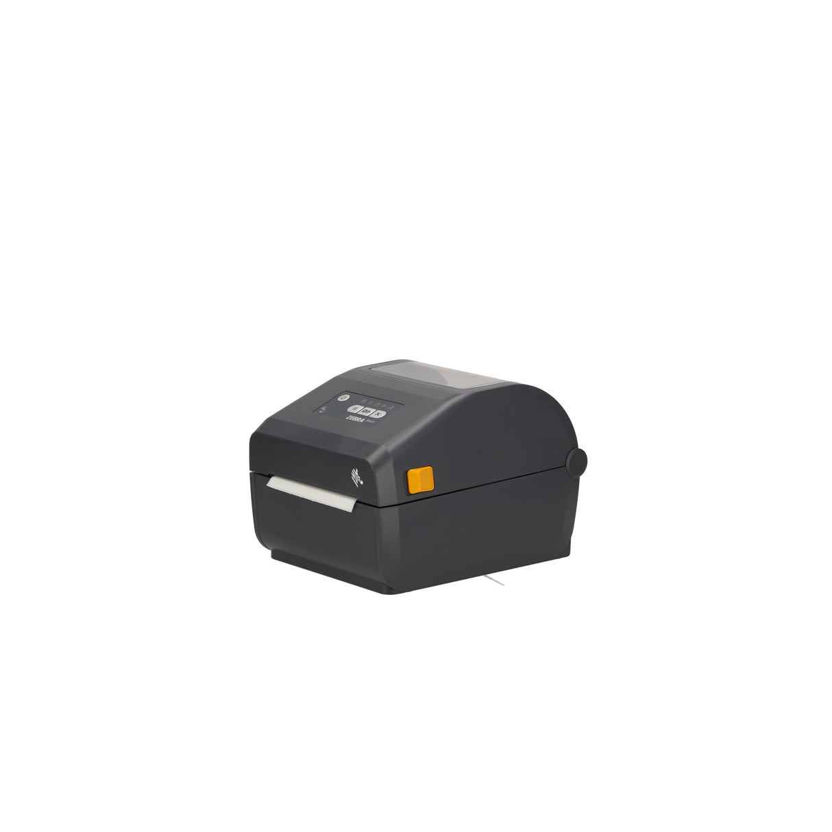 Donkergrijze, compacte Zebra ZD421D direct thermische labelprinter zonder wifi voor barcodes, labels en pakketpost.
