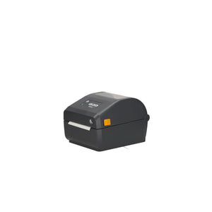 Donkergrijze, compacte Zebra ZD421D direct thermische labelprinter zonder wifi voor barcodes, labels en pakketpost.