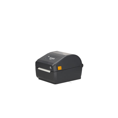 Donkergrijze, compacte Zebra ZD421D direct thermische labelprinter zonder wifi voor barcodes, labels en pakketpost.