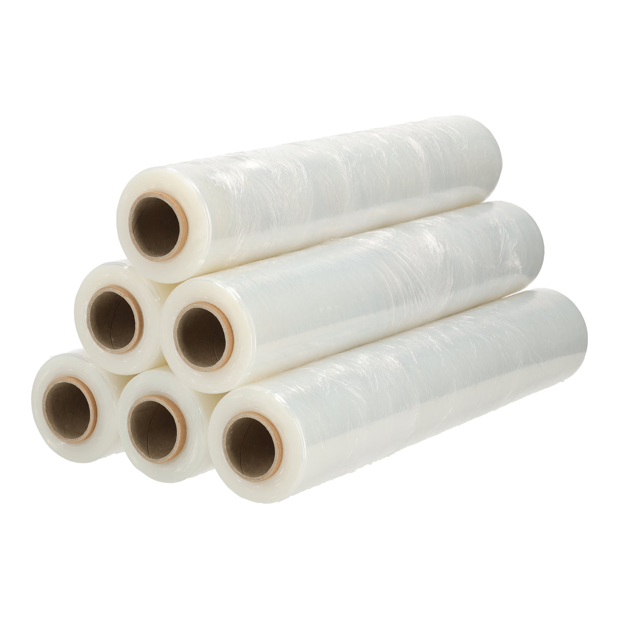 Transparante handwikkelfolie, 6 rollen van 300 meter bij 50 cm, 23 my dikte, voor het stevig verpakken van pakketten