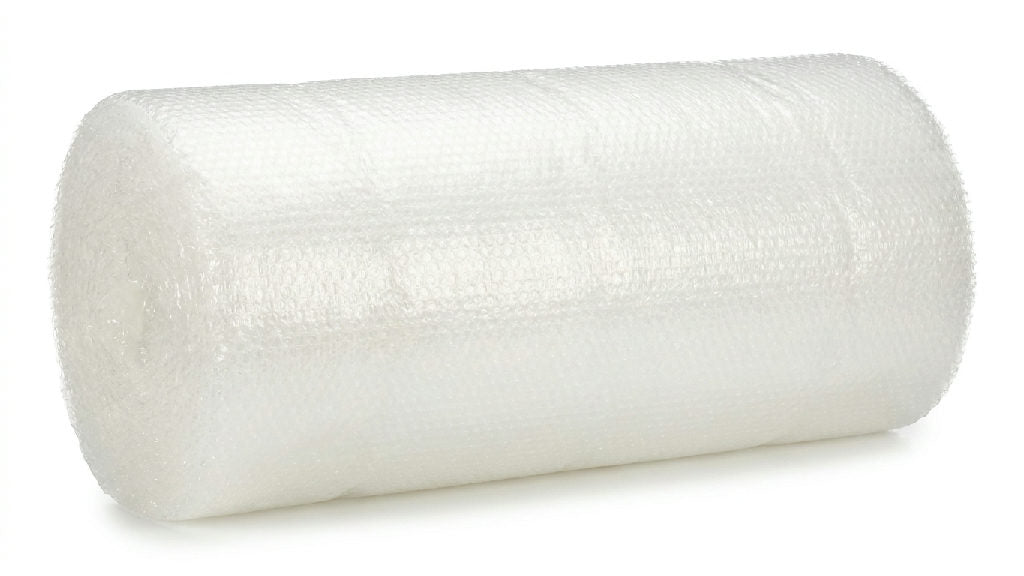 Detailopname van noppenfoliebaan van 75 cm breed, rol van 100 meter, isolerend, schokabsorberend materiaal, transparant