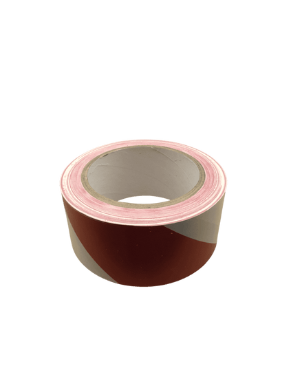 Zelfklevende rood-witte waarschuwings-tape (50mm x 33m), eenvoudig aan te brengen en scheurbestendig.