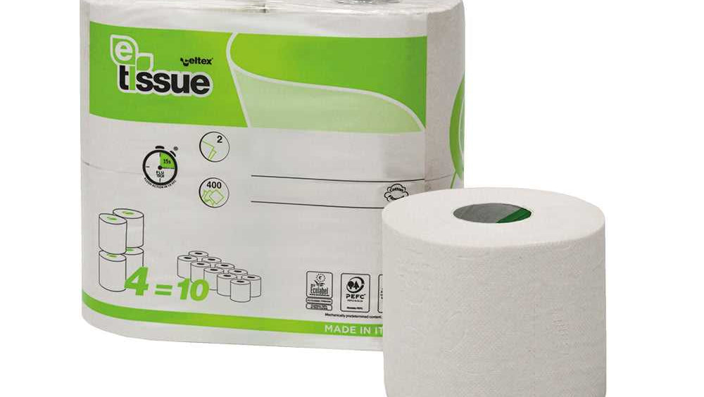 TOILETPAPIER E-TISSUE 2L 400 VEL - 15 x 4 ROL P/PAK met milieuvriendelijk label en hygiënische verpakking, ideaal voor grootverbruik.