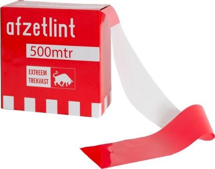 Rood-wit afzetlint gebruikt als veiligheidsmarkering op een bouwplaats.