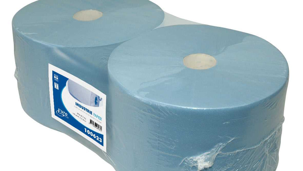 Blauwe 3-laags cellulose industriële poetsrol (Euro Products)