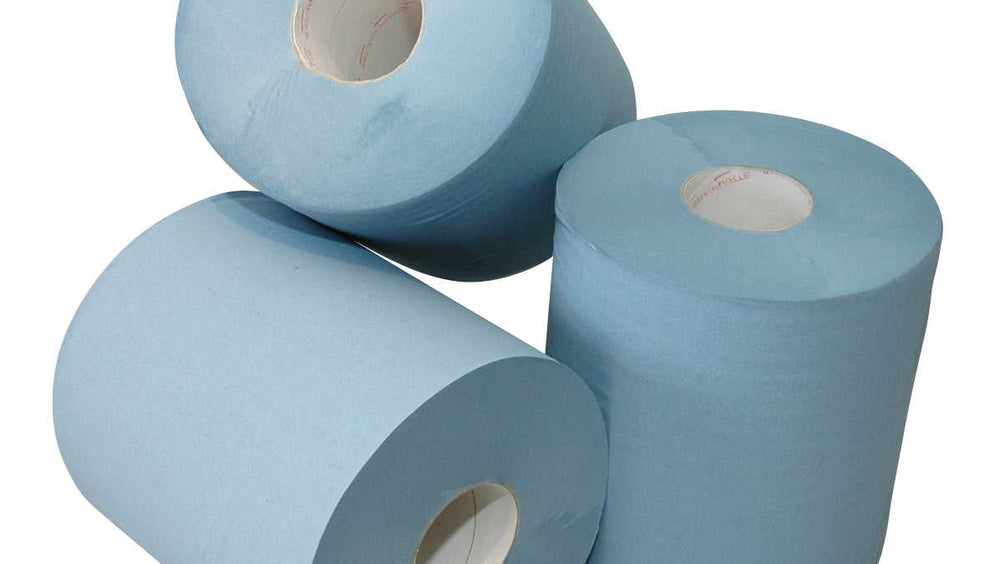 Blauwe gerecyclede poetsrol 1-laags 300m – voedselveilige poetsrol HACCP