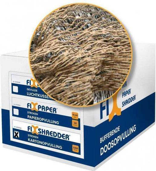 Kant en klare karton schredder matjes - 3 kilo doos met gerecycled karton voor milieuvriendelijke doosopvulling. Ideaal als duurzame verpakkingsoplossing.