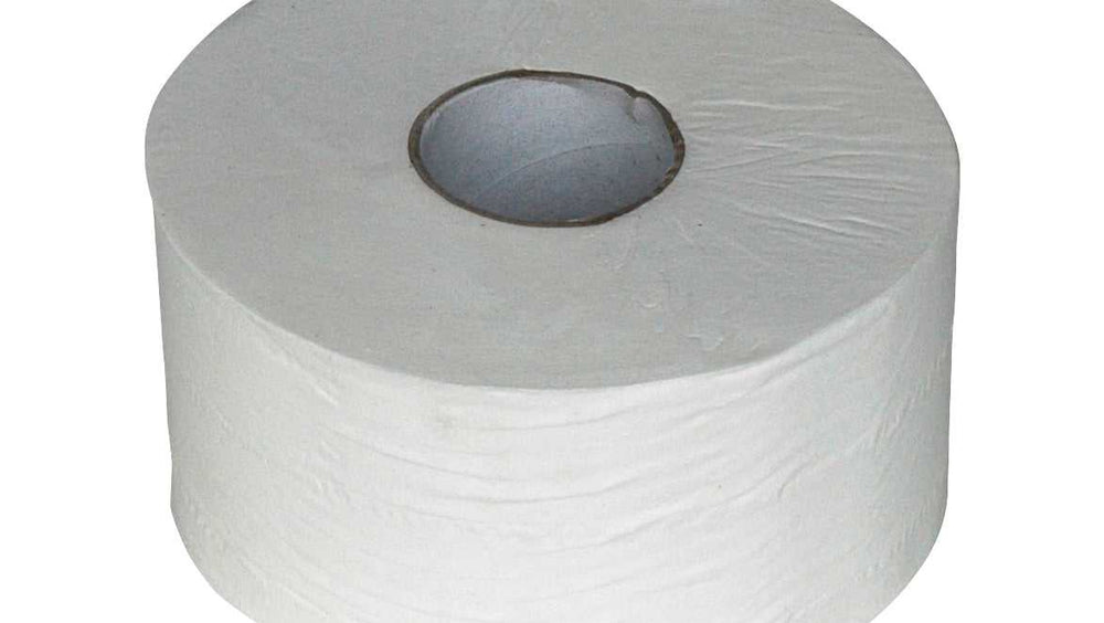 Toiletpapier mini jumbo cellulose 2 laags 12 rollen met grote rol voor drukbezochte toiletruimtes. Geschikt voor dispensers in sanitaire omgevingen.