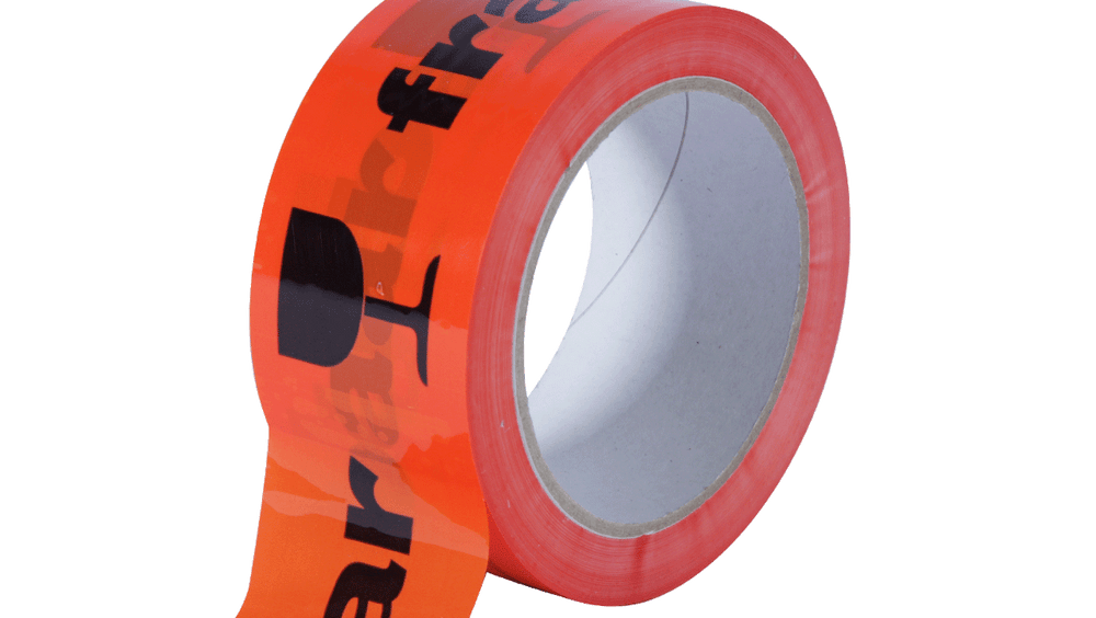 Waarschuwingstape oranje met opdruk BREEKBAAR 48 mm × 66 m